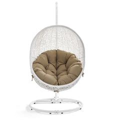 Hide White/Mocha Outdoor Patio Swing Chair With Stand - Ornate Home