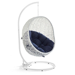 Hide White/Navy Outdoor Patio Sunbrella Swing Chair With Stand - Ornate Home