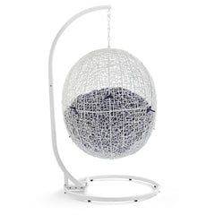 Hide White/Navy Outdoor Patio Sunbrella Swing Chair With Stand - Ornate Home