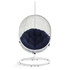 Hide White/Navy Outdoor Patio Sunbrella Swing Chair With Stand - Ornate Home