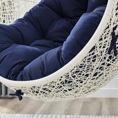 Hide White/Navy Outdoor Patio Sunbrella Swing Chair With Stand - Ornate Home