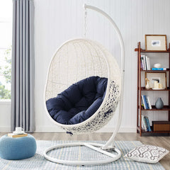 Hide White/Navy Outdoor Patio Swing Chair With Stand - Ornate Home