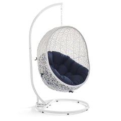 Hide White/Navy Outdoor Patio Swing Chair With Stand - Ornate Home