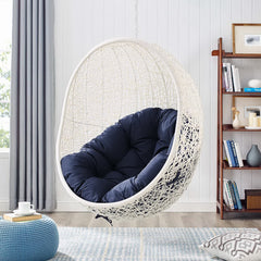 Hide White/Navy Outdoor Patio Swing Chair With Stand - Ornate Home