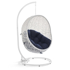 Hide White/Navy Outdoor Patio Swing Chair With Stand - Ornate Home