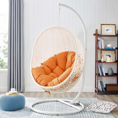 Hide White/Orange Outdoor Patio Swing Chair With Stand - Ornate Home