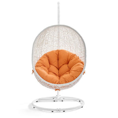 Hide White/Orange Outdoor Patio Swing Chair With Stand - Ornate Home