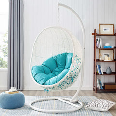 Hide White/Turquoise Outdoor Patio Swing Chair With Stand - Ornate Home