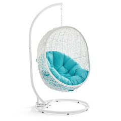 Hide White/Turquoise Outdoor Patio Swing Chair With Stand - Ornate Home
