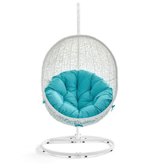 Hide White/Turquoise Outdoor Patio Swing Chair With Stand - Ornate Home