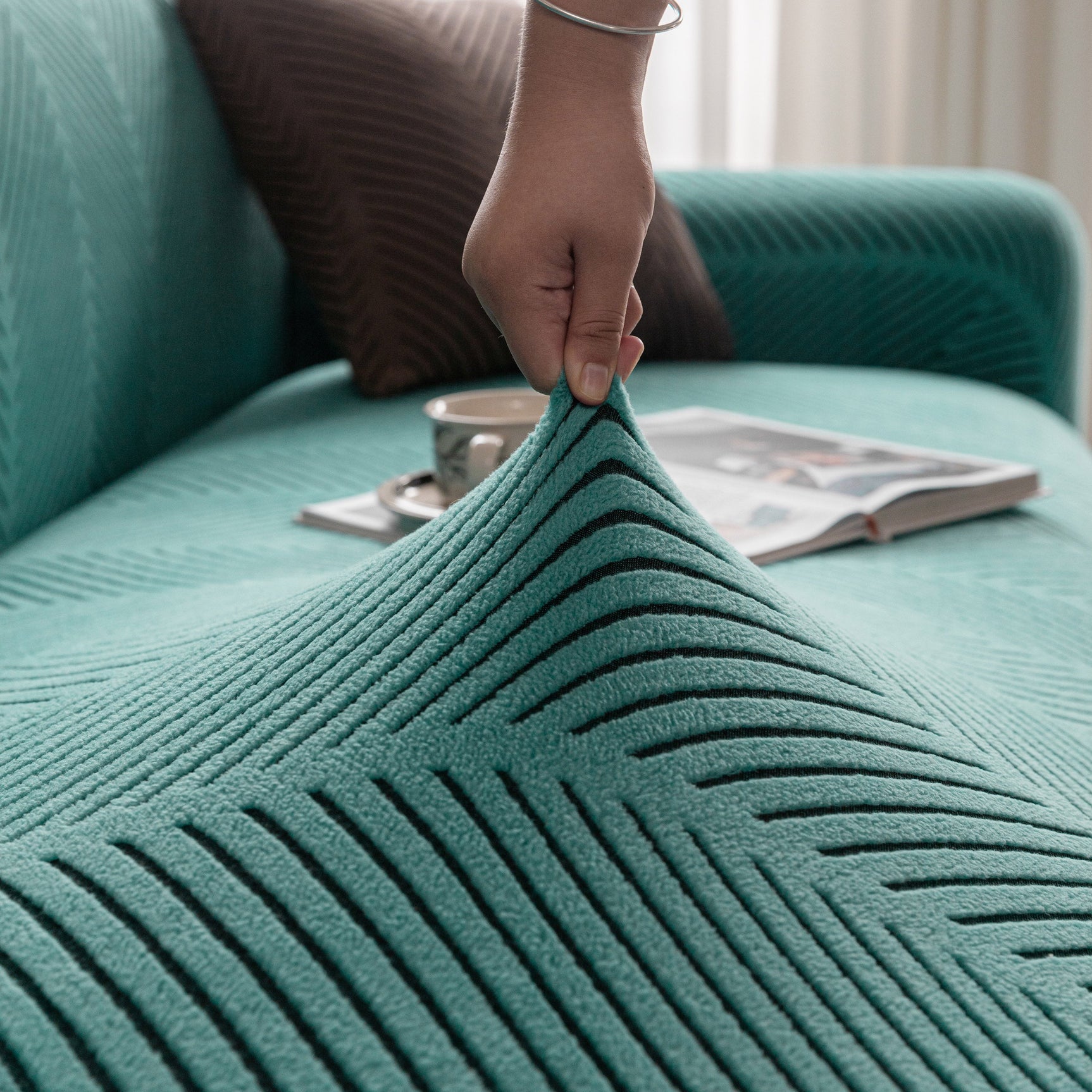 High Stretch Chevron Sofa Cover, Soft Washable Textured Jacquard Slipcover for Couch - Ornate Home