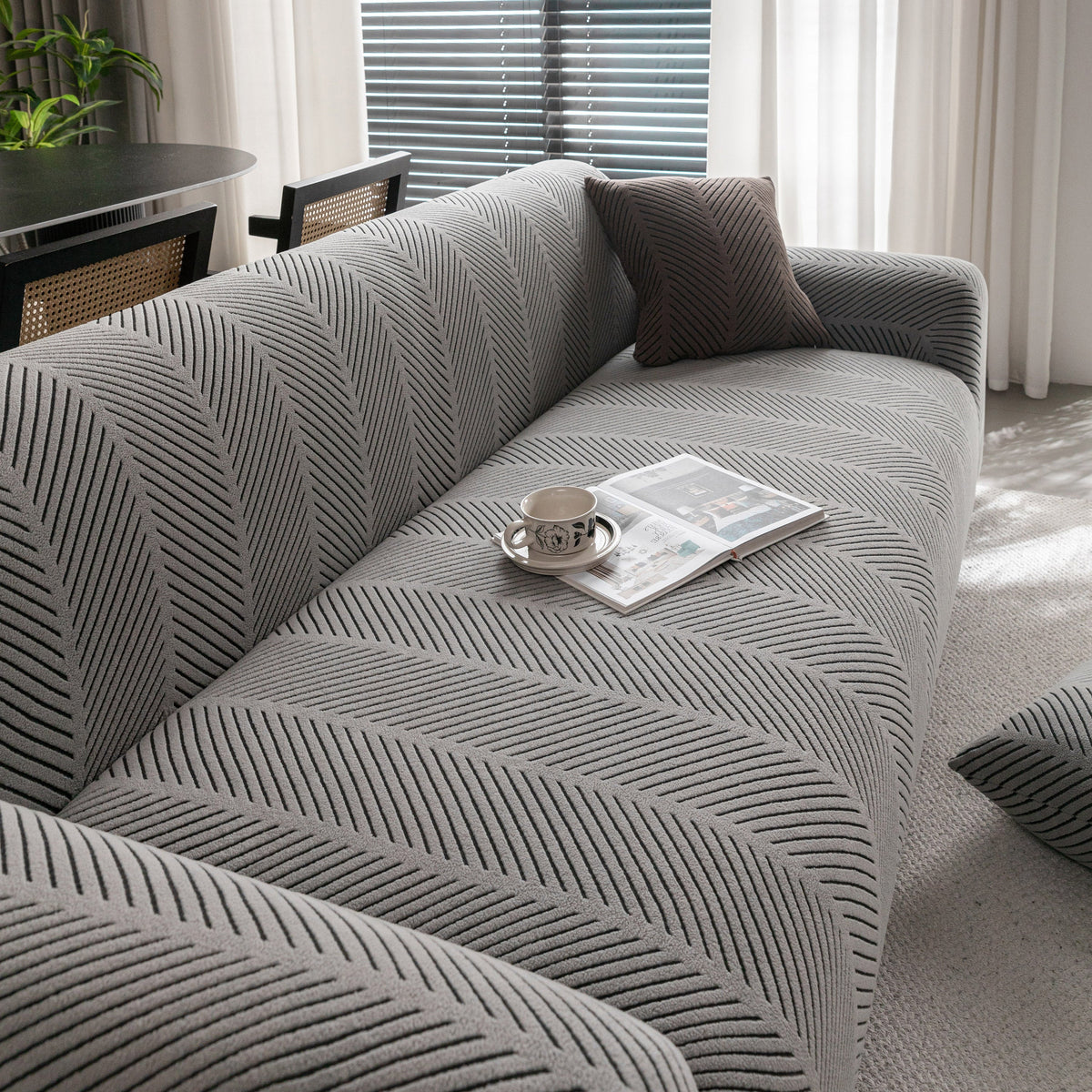 High Stretch Chevron Sofa Cover, Soft Washable Textured Jacquard Slipcover for Couch - Ornate Home