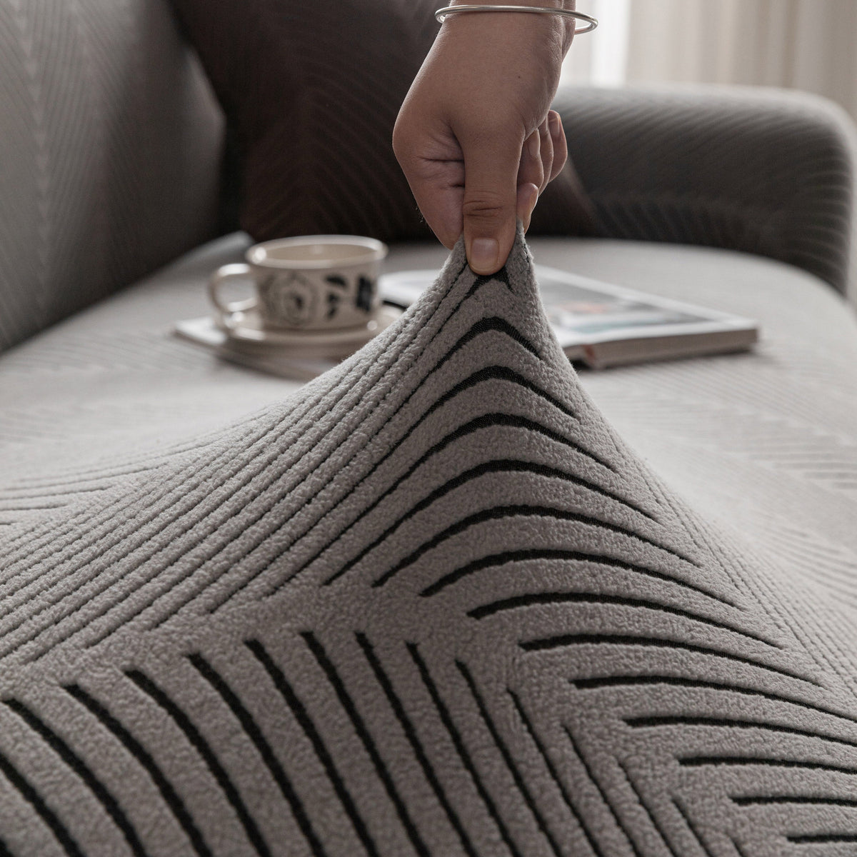 High Stretch Chevron Sofa Cover, Soft Washable Textured Jacquard Slipcover for Couch - Ornate Home