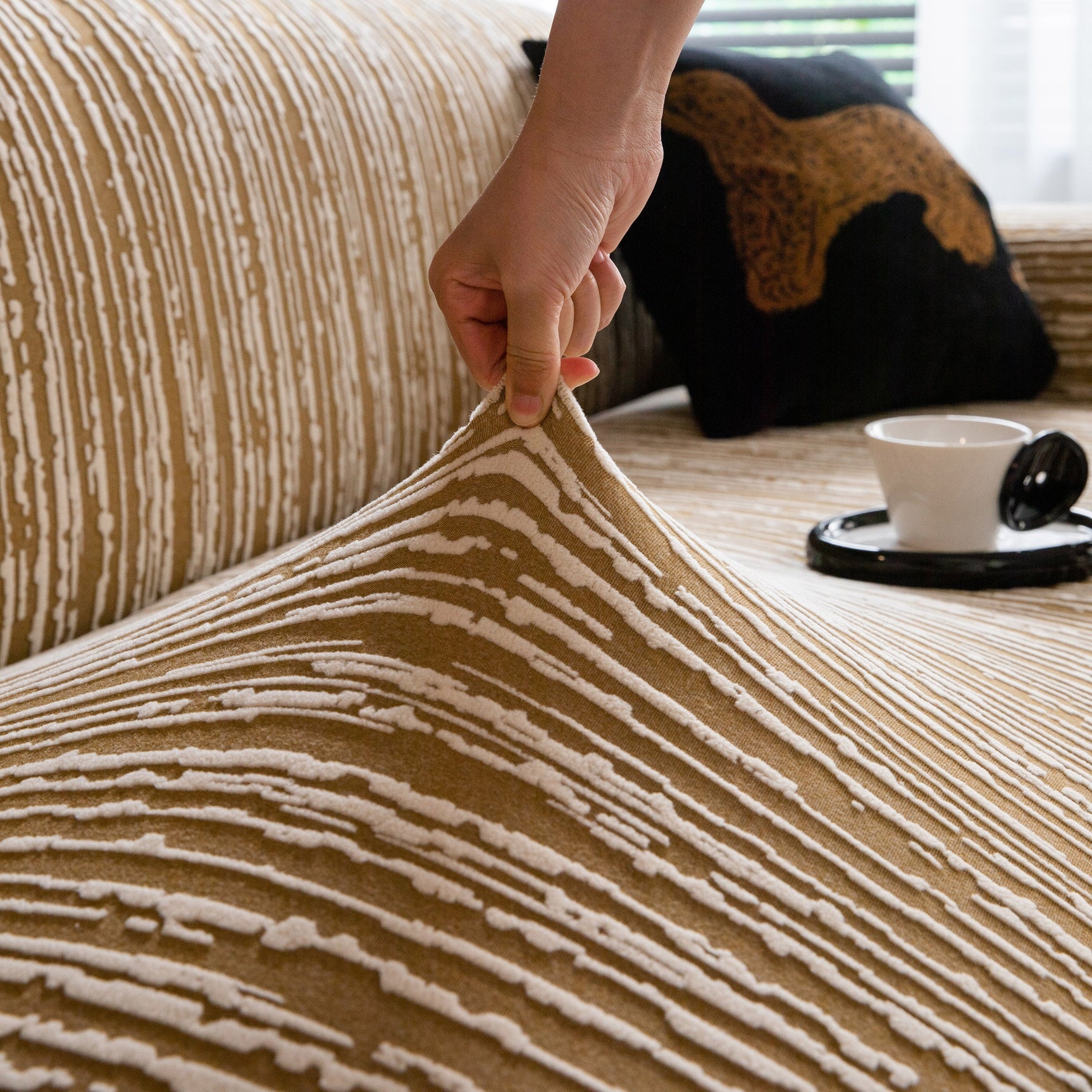 High Stretch Couch Slipcover with Abstract Stripe, Washable Non-Slip Cover for Dogs - Ornate Home