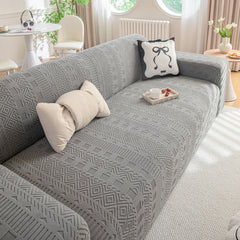 High Stretch Embossed Geometric Slipcover for Couch, Cozy Plush Fleece Couch Cover - Ornate Home
