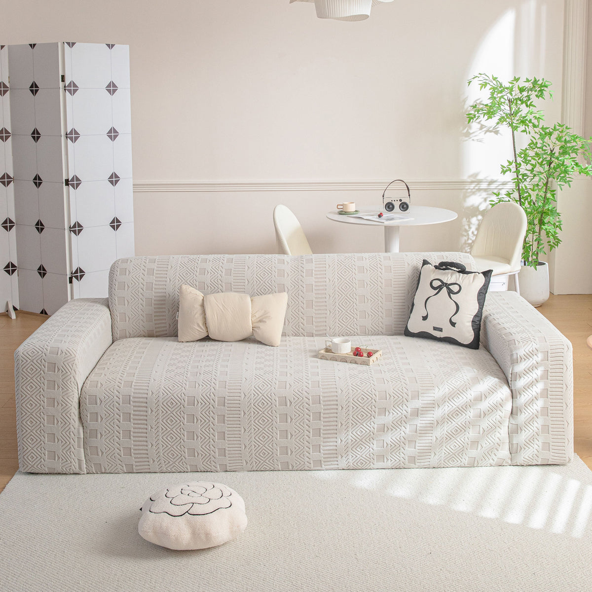 High Stretch Embossed Geometric Slipcover for Couch, Cozy Plush Fleece Couch Cover - Ornate Home