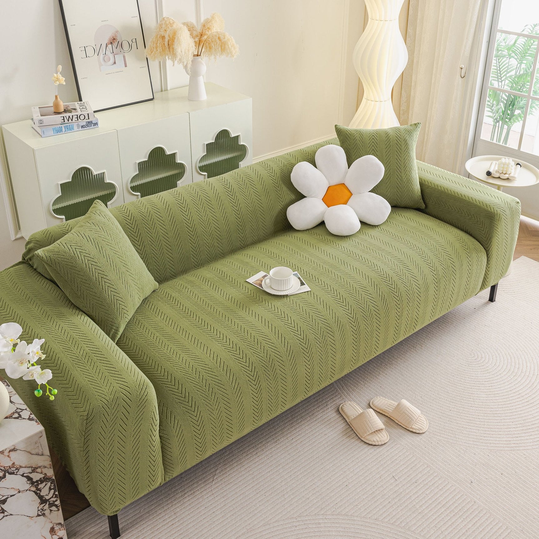 High Stretch Herringbone Textured Slipcover for Standard & L-Shaped Sectional Couches - Ornate Home