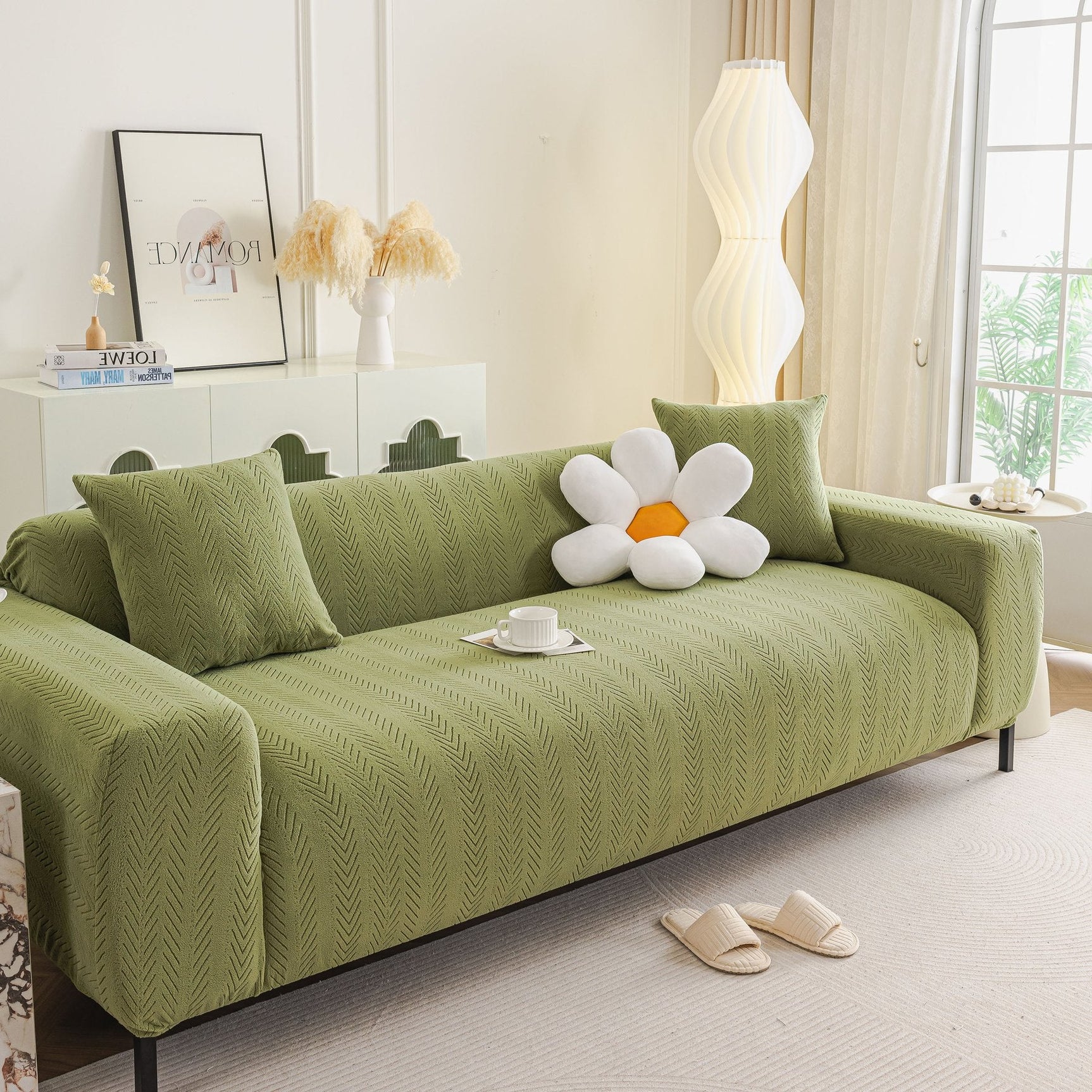 High Stretch Herringbone Textured Slipcover for Standard & L-Shaped Sectional Couches - Ornate Home