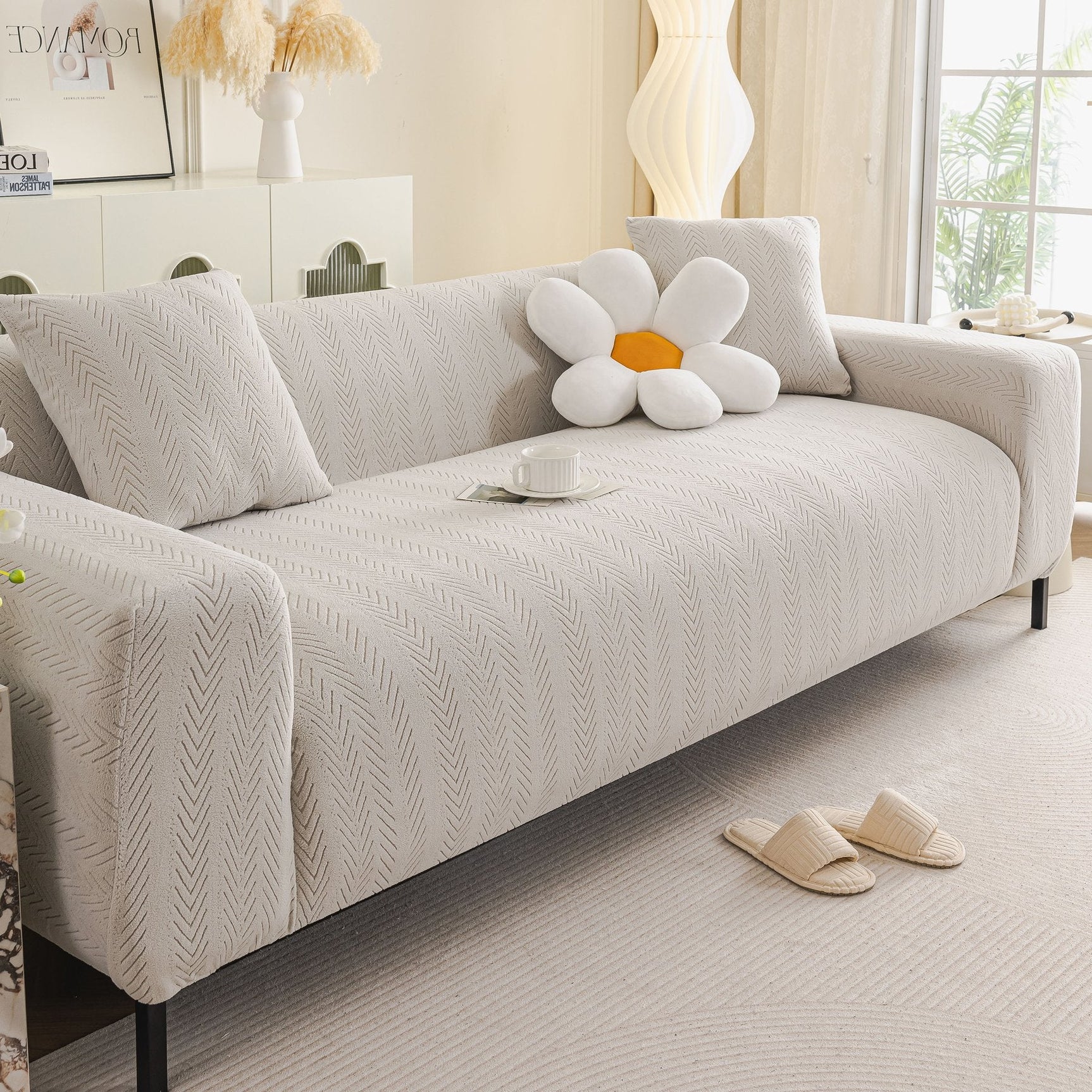 High Stretch Herringbone Textured Slipcover for Standard & L-Shaped Sectional Couches - Ornate Home