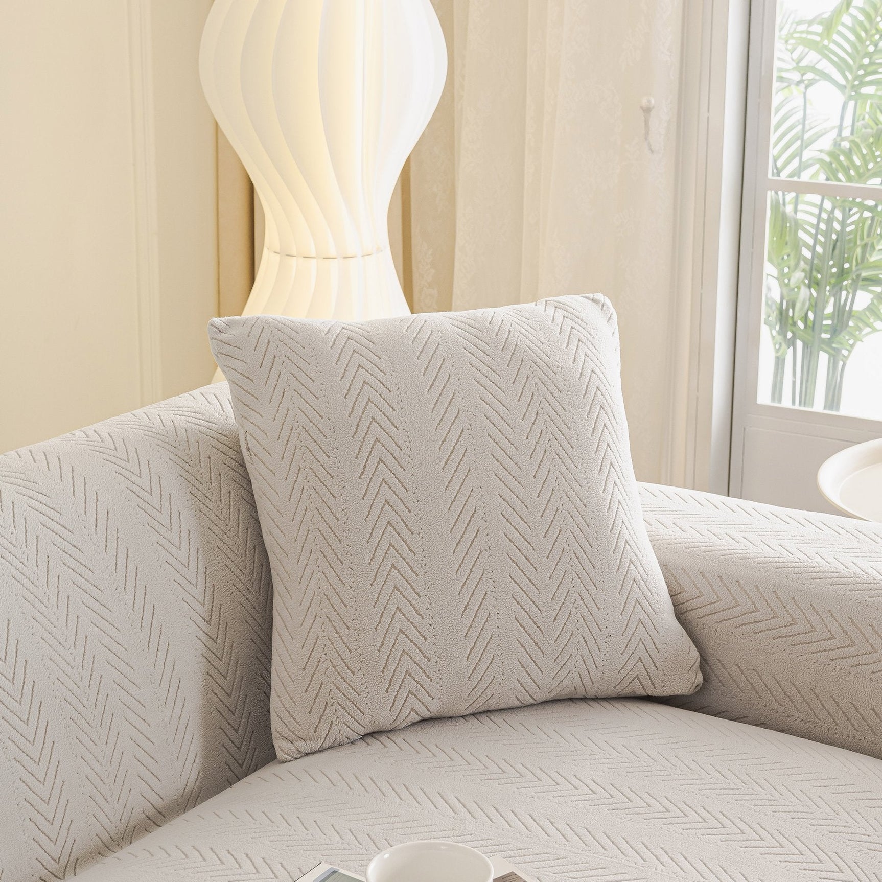 High Stretch Herringbone Textured Slipcover for Standard & L-Shaped Sectional Couches - Ornate Home