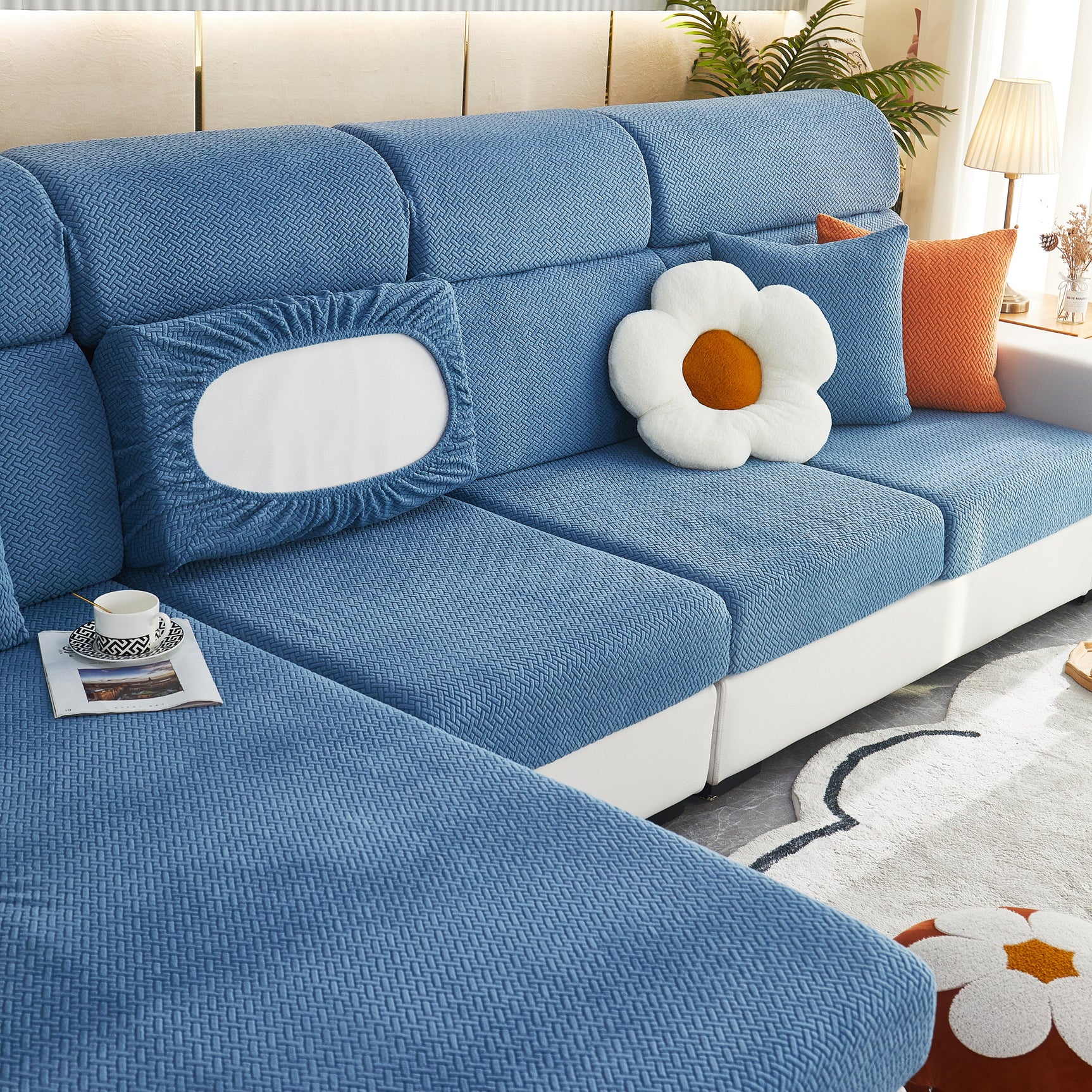 High Stretch Separate Cushion Covers Sofa Slipcover for L-Shaped Sectional Couch - Ornate Home