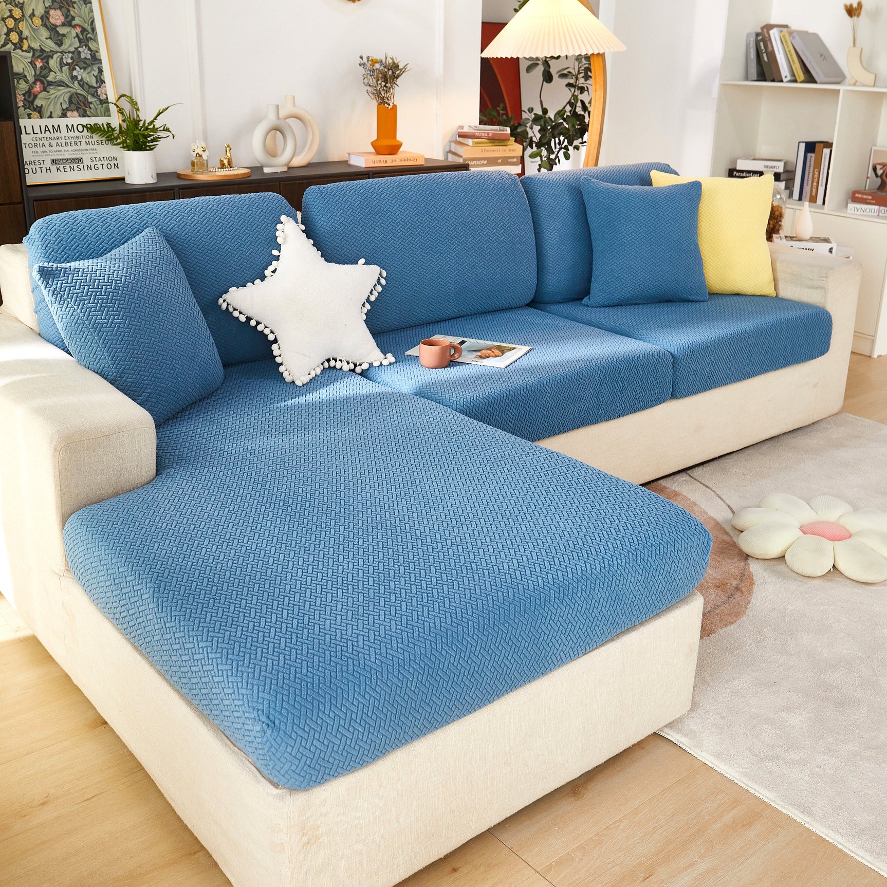High Stretch Separate Cushion Covers Sofa Slipcover for L-Shaped Sectional Couch - Ornate Home