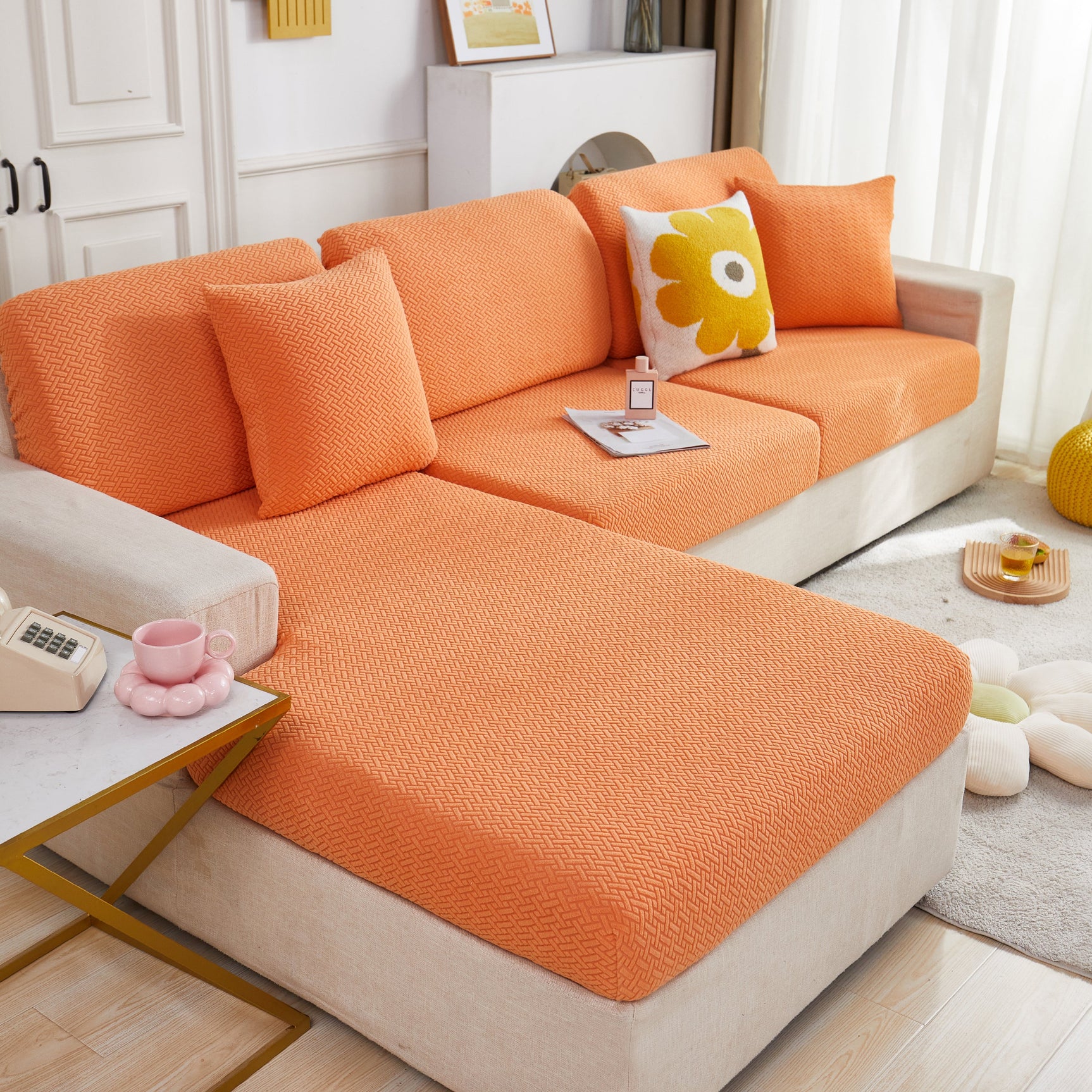 High Stretch Separate Cushion Covers Sofa Slipcover for L-Shaped Sectional Couch - Ornate Home