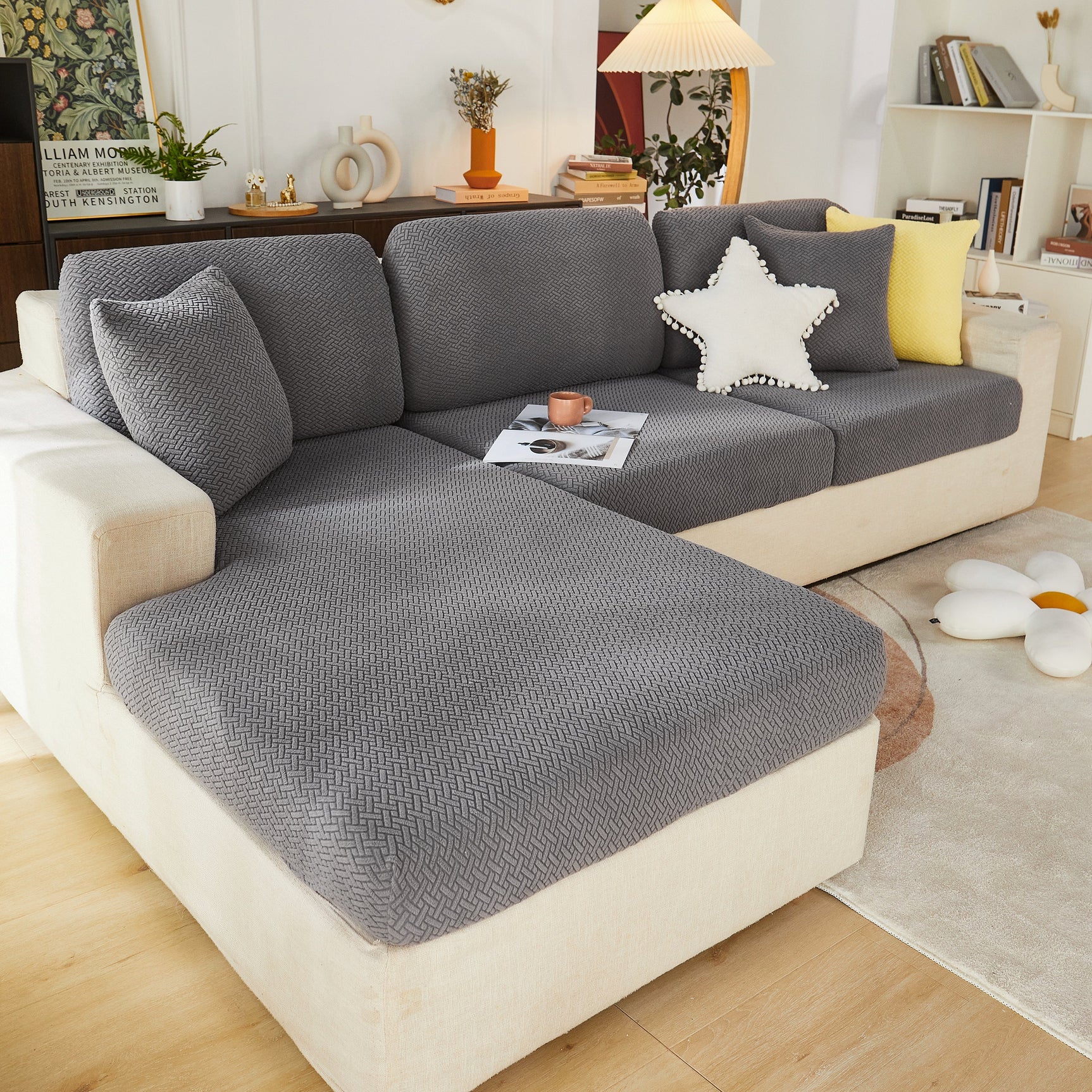 High Stretch Separate Cushion Covers Sofa Slipcover for L-Shaped Sectional Couch - Ornate Home