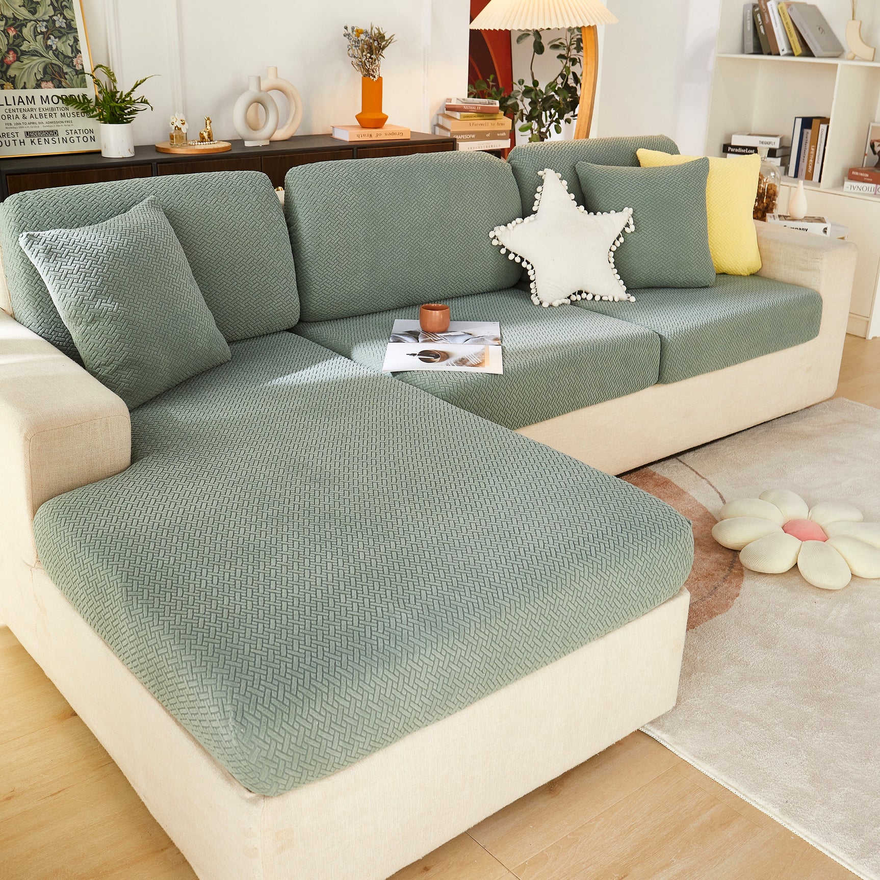 High Stretch Separate Cushion Covers Sofa Slipcover for L-Shaped Sectional Couch - Ornate Home