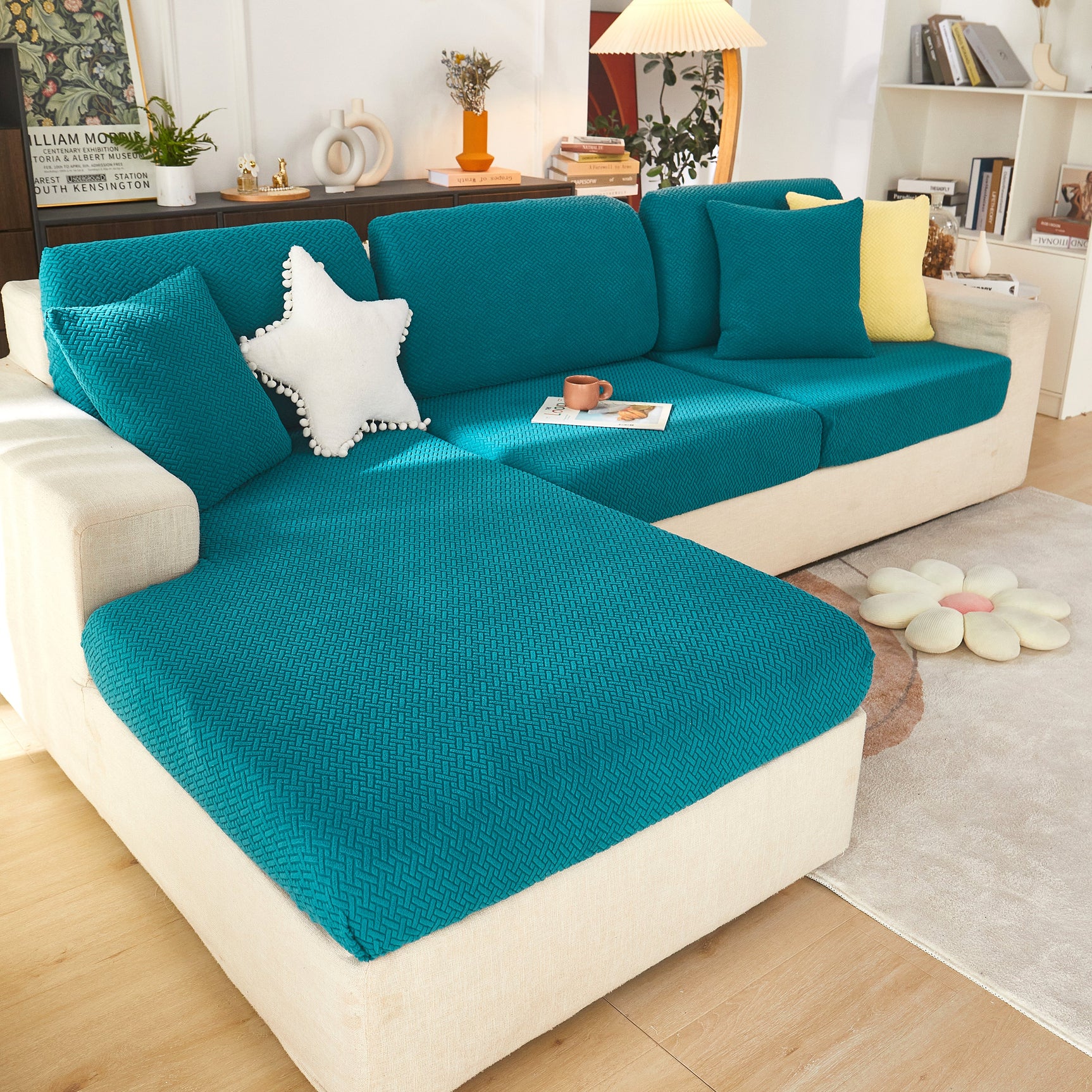 High Stretch Separate Cushion Covers Sofa Slipcover for L-Shaped Sectional Couch - Ornate Home