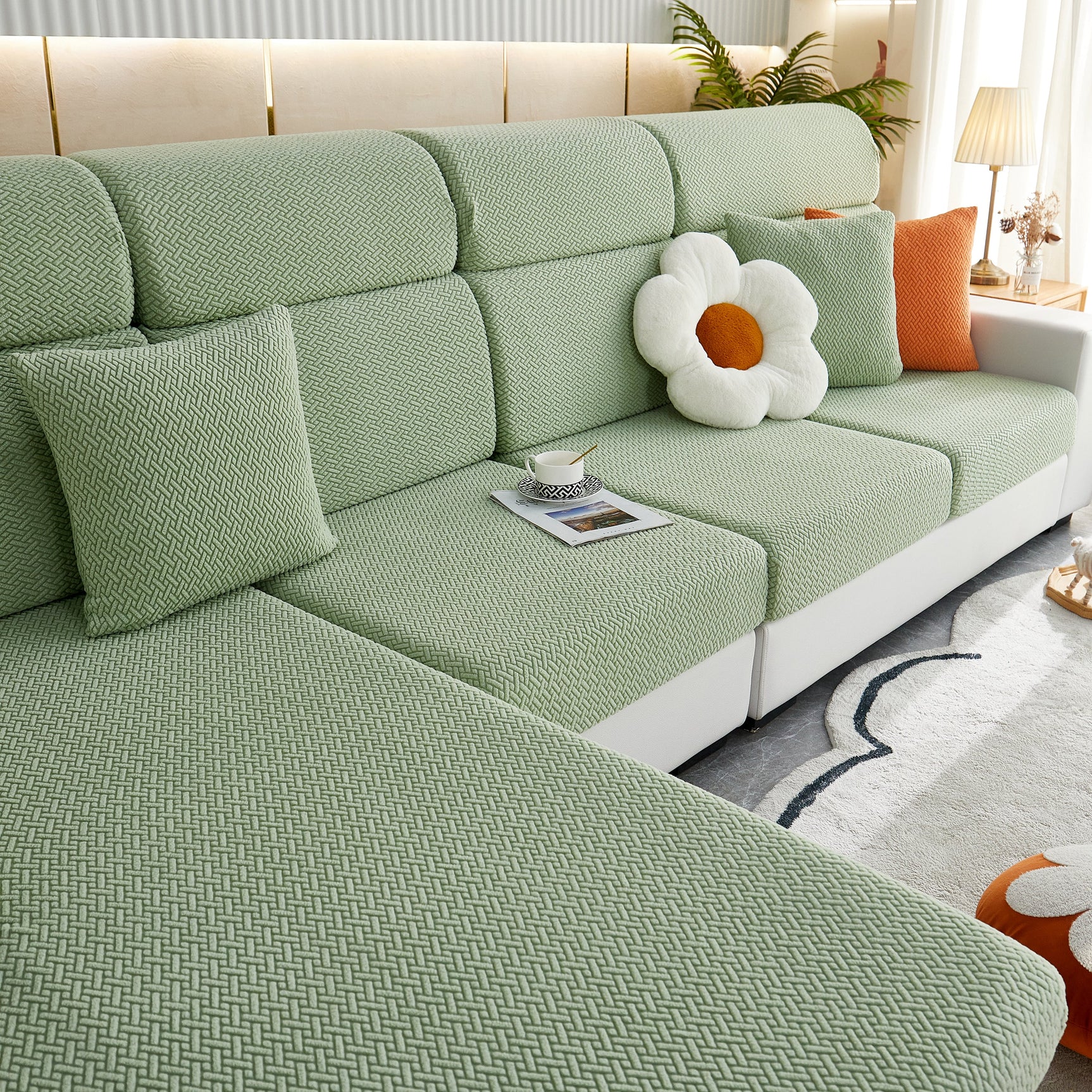 High Stretch Separate Cushion Covers Sofa Slipcover for L-Shaped Sectional Couch - Ornate Home