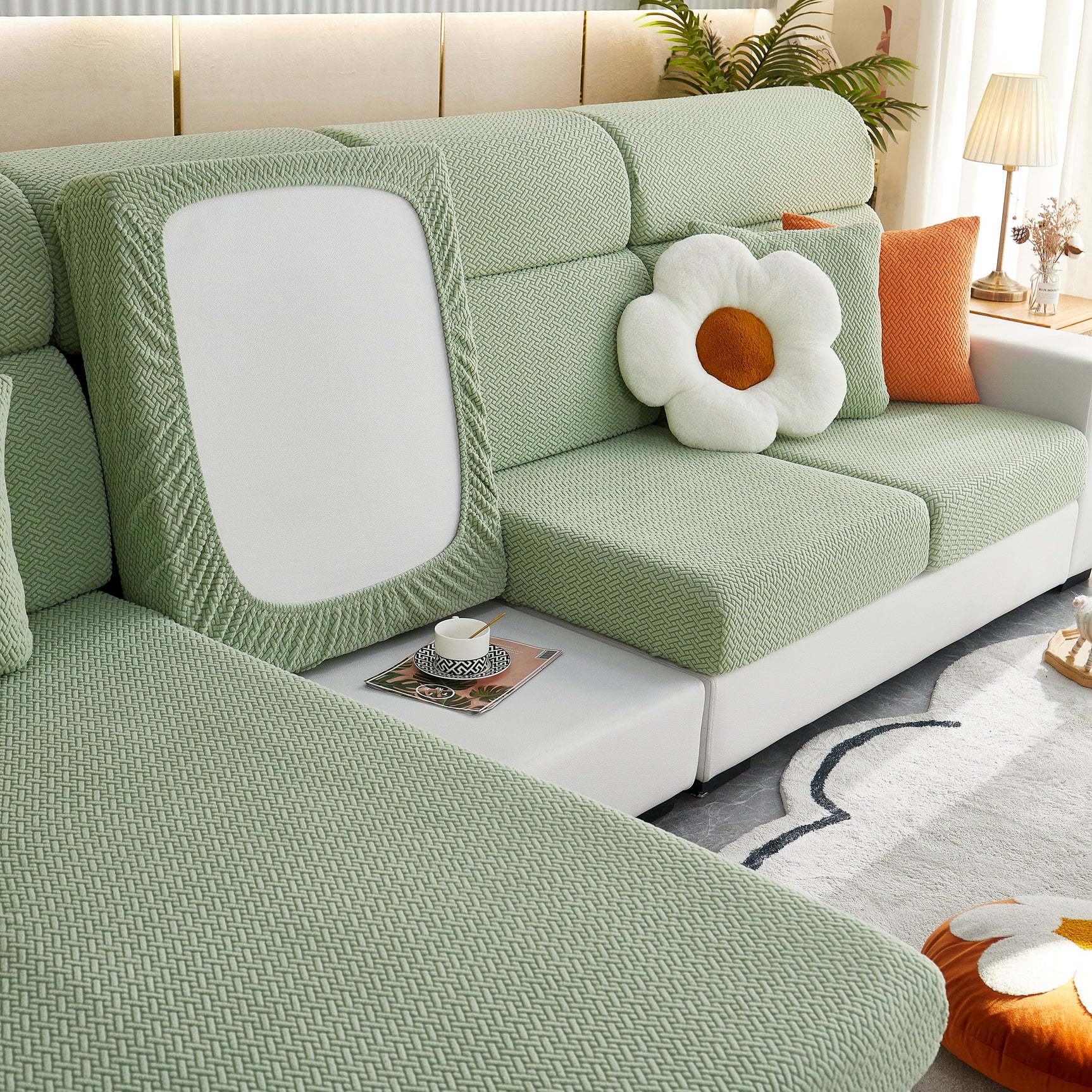 High Stretch Separate Cushion Covers Sofa Slipcover for L-Shaped Sectional Couch - Ornate Home