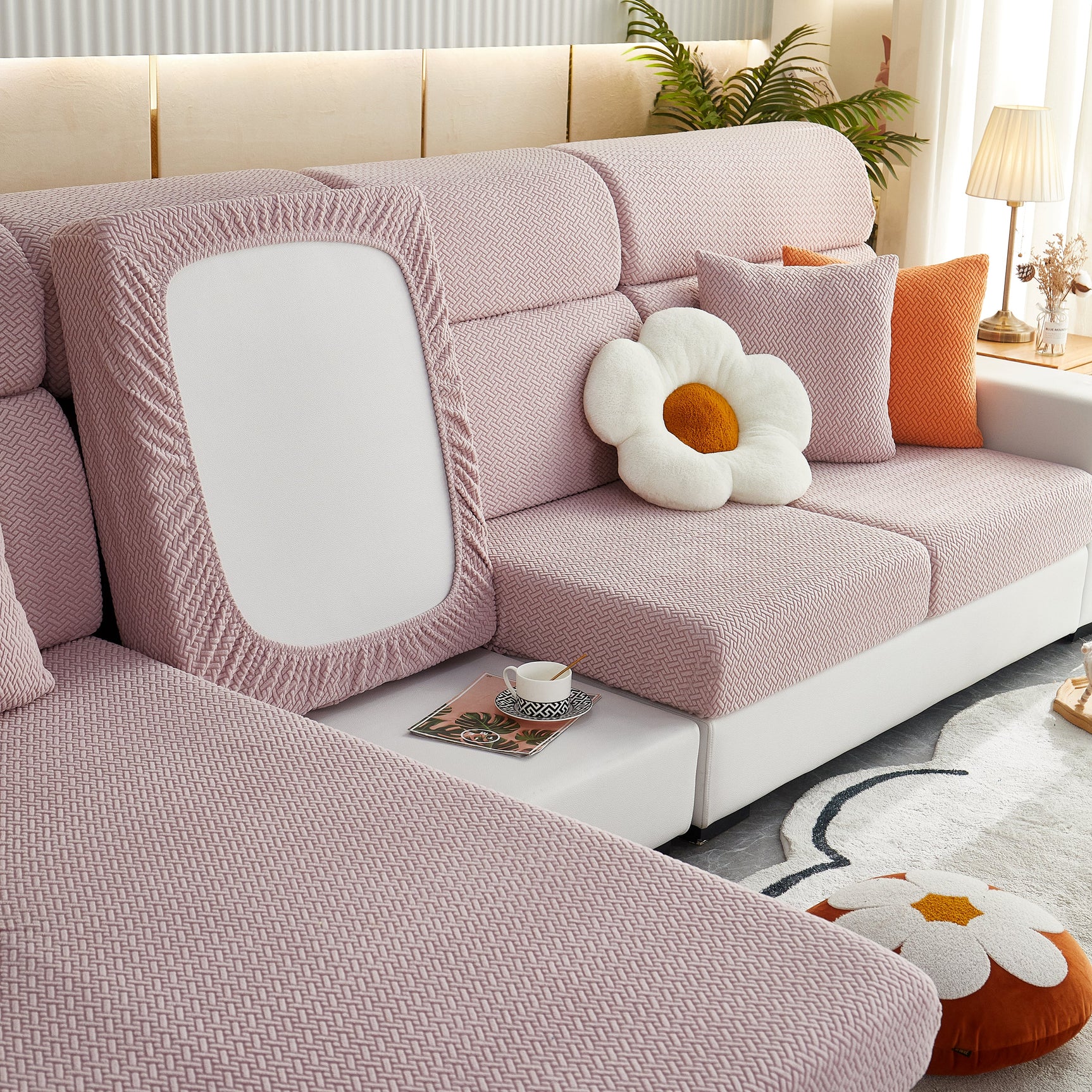 High Stretch Separate Cushion Covers Sofa Slipcover for L-Shaped Sectional Couch - Ornate Home
