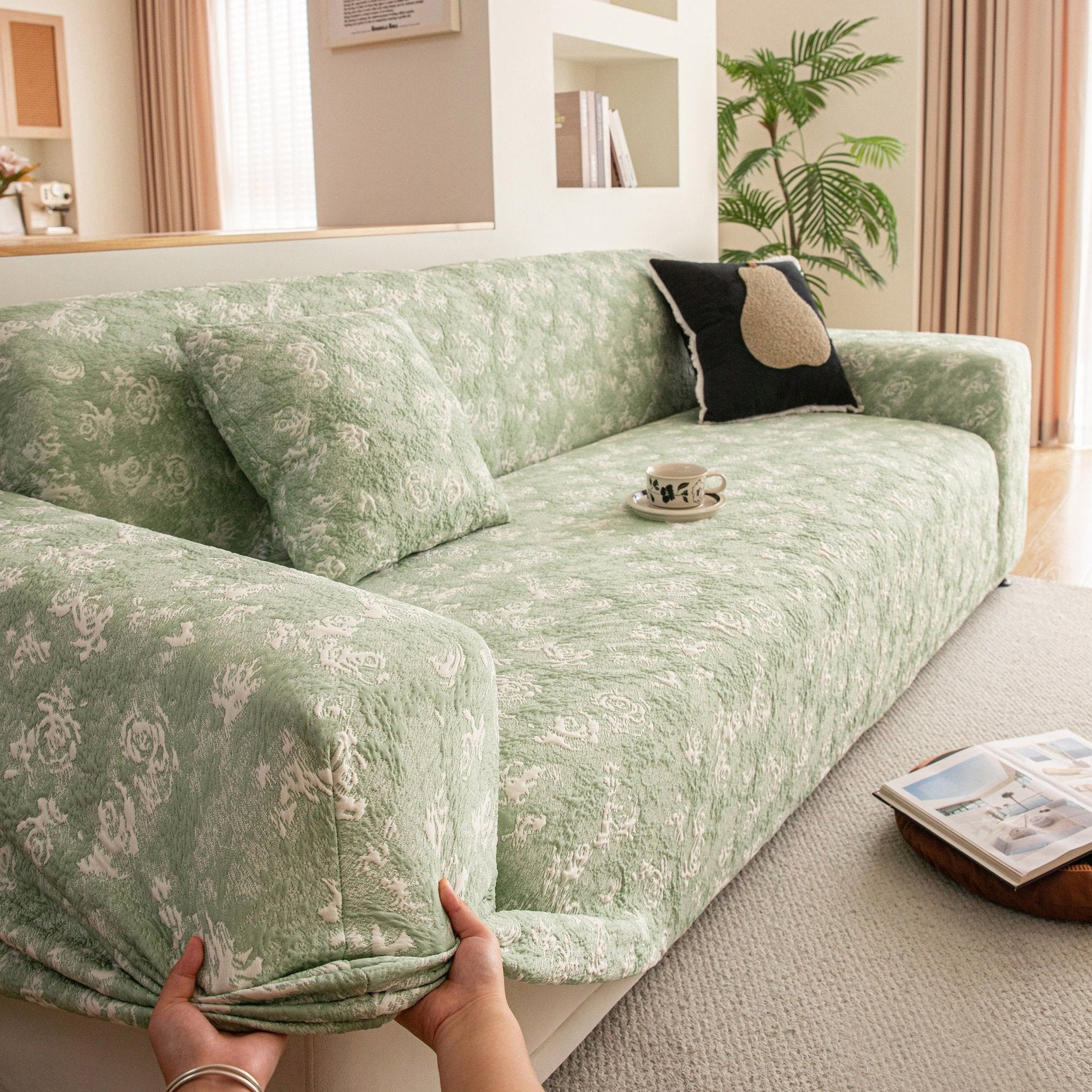 High Stretch Thick 3D Spacer Sofa Cover, Air-Layer Jacquard Cushioned Couch Slipcover - Ornate Home