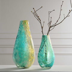 High Tide Gold/Green Glass Vases (Set of 2) - Ornate Home