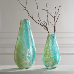High Tide Gold/Green Glass Vases (Set of 2) - Ornate Home