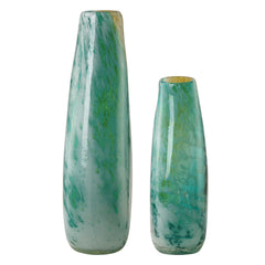 High Tide Gold/Green Glass Vases (Set of 2) - Ornate Home
