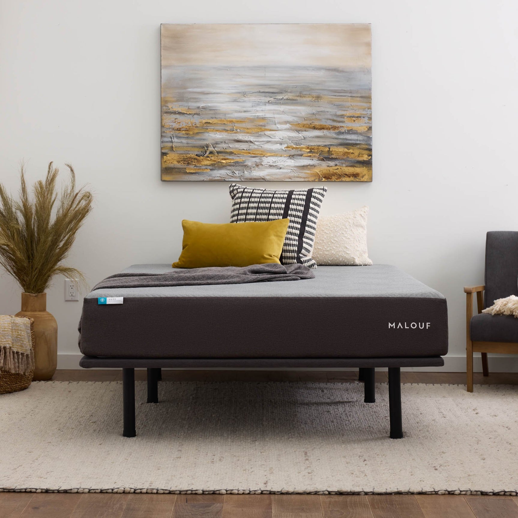Highrise Charcoal Full Thin Deck Upholstered Platform Bed Frame - Ornate Home