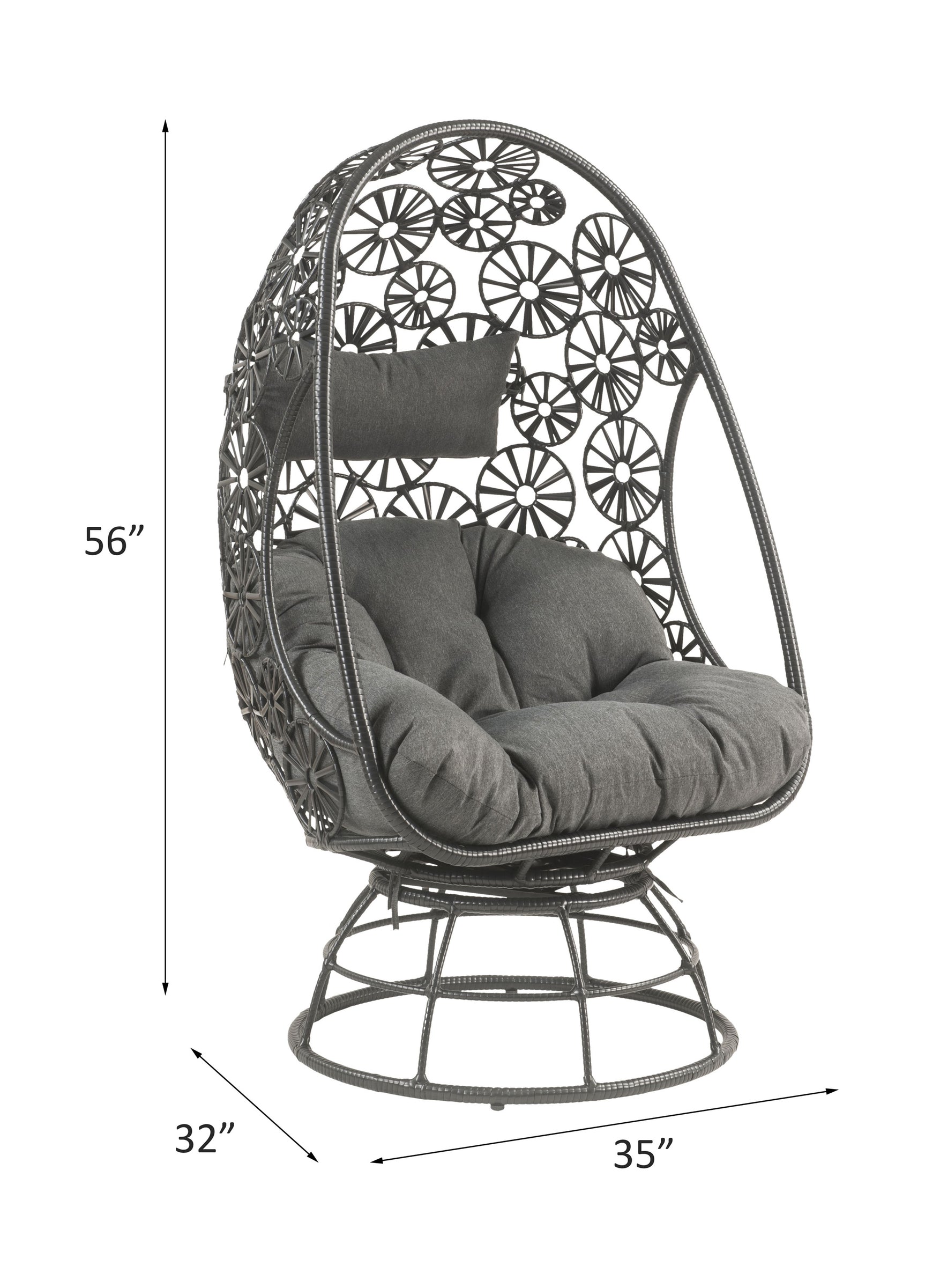 Hikre Charcoal & Black Patio Lounge Chair w/ Side Table 2pc set - Ornate Home