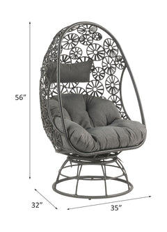Hikre Charcoal & Black Patio Lounge Chair w/ Side Table 2pc set - Ornate Home