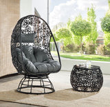Hikre Charcoal & Black Patio Lounge Chair w/ Side Table 2pc set - Ornate Home