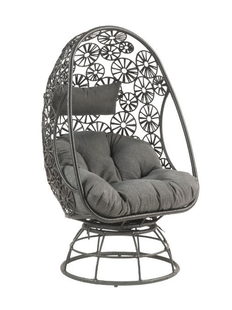 Hikre Charcoal & Black Patio Lounge Chair w/ Side Table 2pc set - Ornate Home