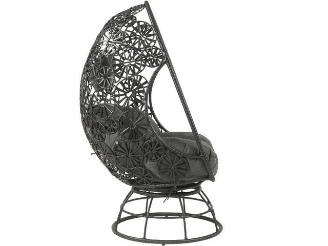 Hikre Charcoal & Black Patio Lounge Chair w/ Side Table 2pc set - Ornate Home