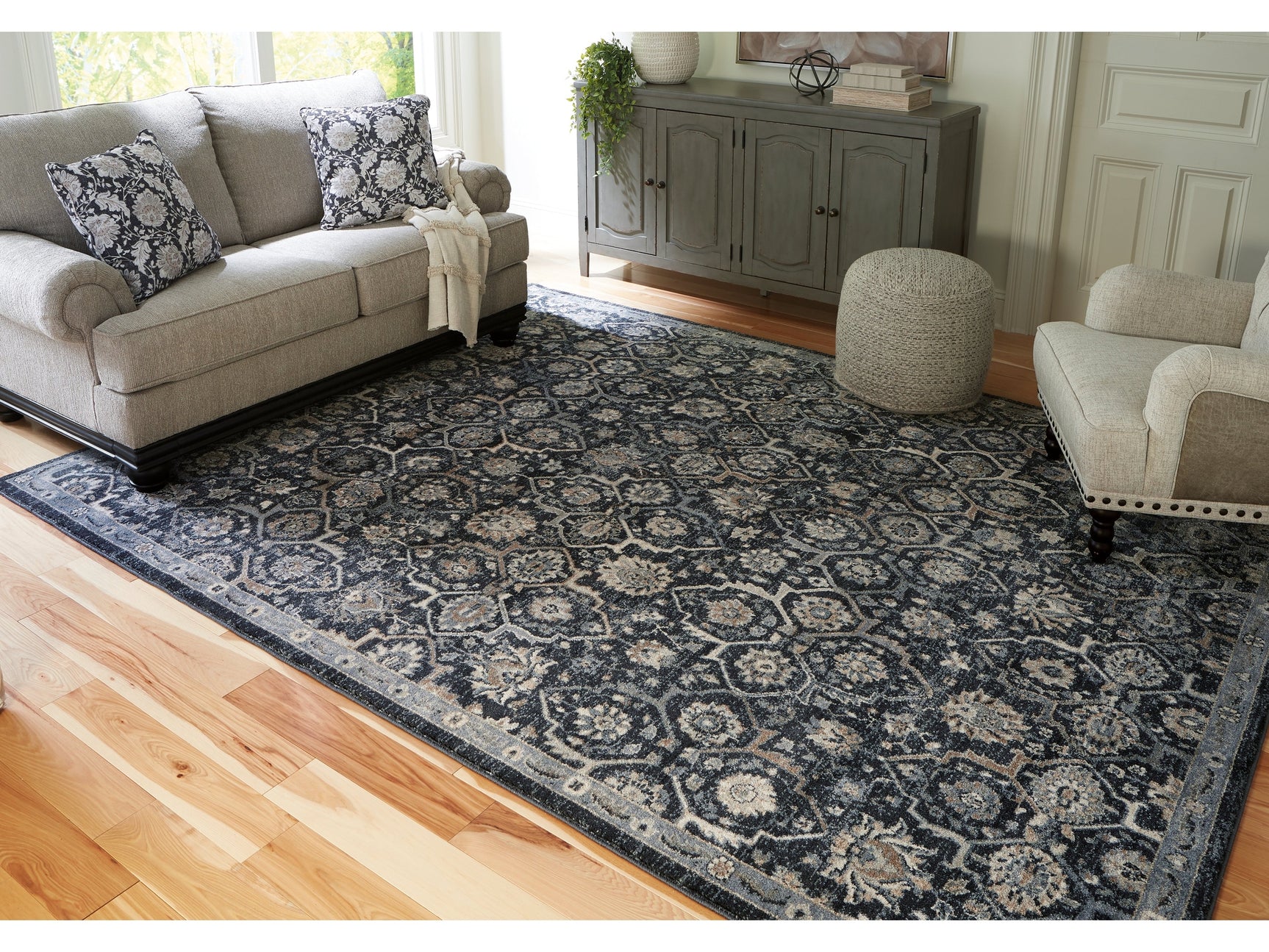 Hilcott Blue/Cream/Brown 7'10" x 10'6" Rug - Ornate Home
