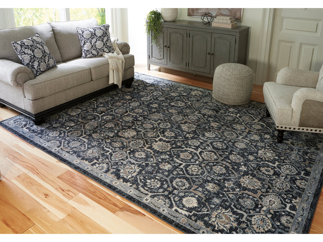 Hilcott Blue/Cream/Brown 7'10" x 10'6" Rug - Ornate Home