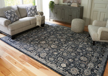 Hilcott Blue/Cream/Brown 7'10" x 10'6" Rug - Ornate Home