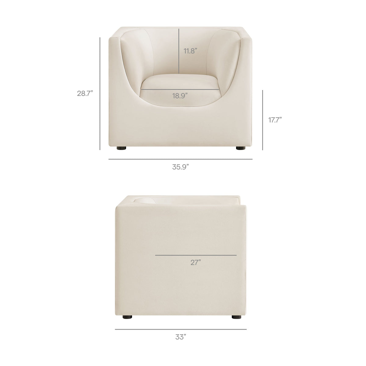 Hilda Alabaster Curved Back Performance Velvet Armchair - Ornate Home