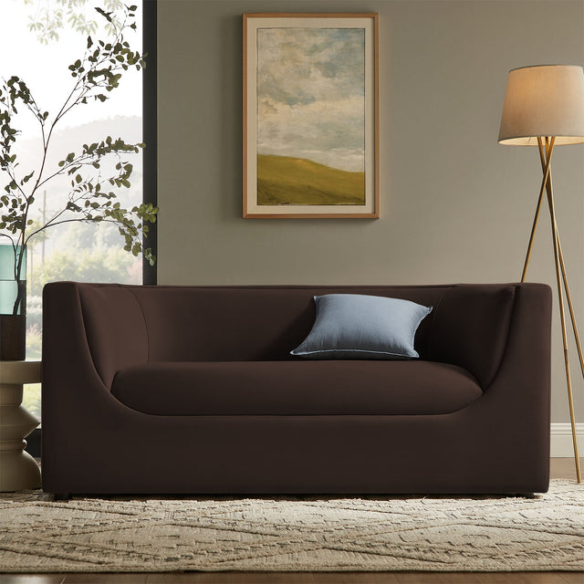 Hilda Chocolate Brown 67" Curved Back Performance Velvet Loveseat - Ornate Home