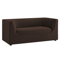 Hilda Chocolate Brown 67" Curved Back Performance Velvet Loveseat - Ornate Home