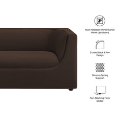 Hilda Chocolate Brown 67" Curved Back Performance Velvet Loveseat - Ornate Home